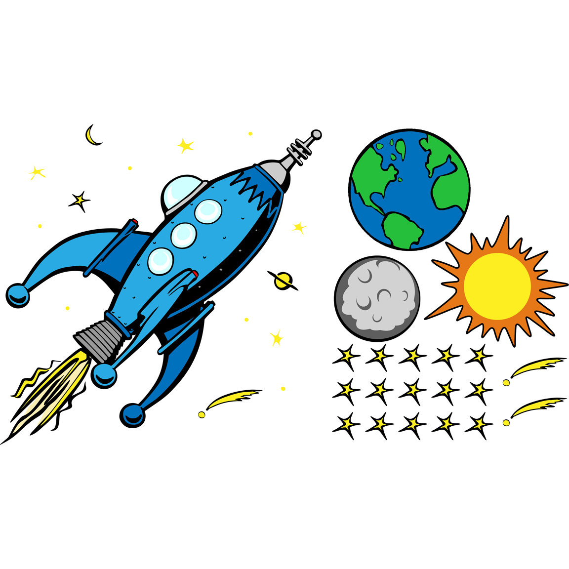 1152x1152 Vintage Comic Style Rocket Earth Moon Sun Wilsongraphics