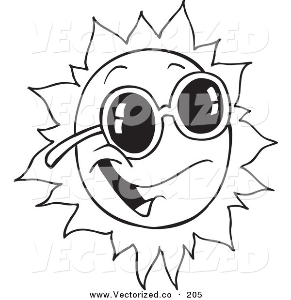 600x620 Vector Of A Coloring Page Outline Of A Happy Sun Wearing Shades By