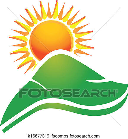 432x470 Clip Art Of Sun With Swoosh Rays And Hills Logo K16677319