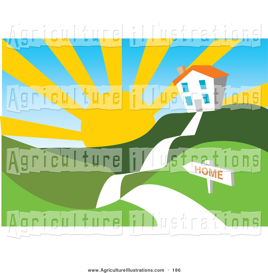1024x1044 Agriculture Clipart Of A Sun Rising Over A White House In A Hilly