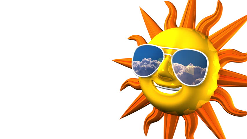 852x480 Smiling Sun With Sunglasses On White Text Space. Stock Footage