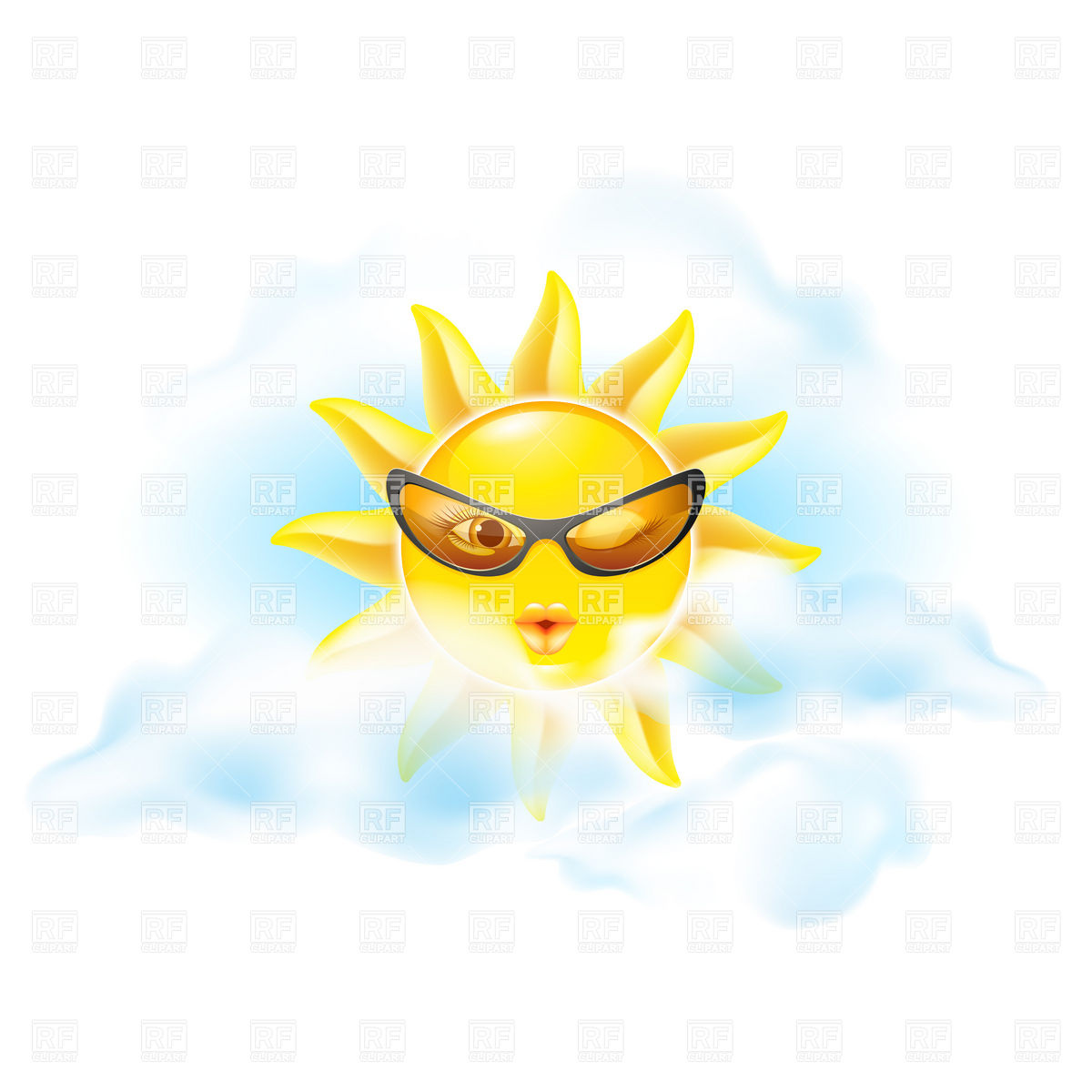 1200x1200 Winking Sun Royalty Free Vector Clip Art Image