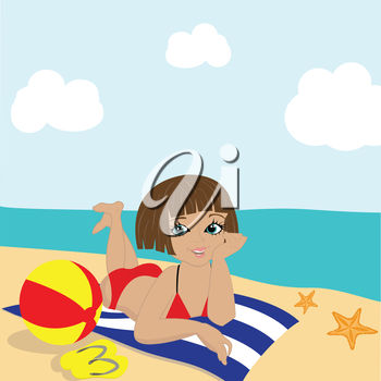 350x350 Clip Art Illustration Of A Girl On A Beach