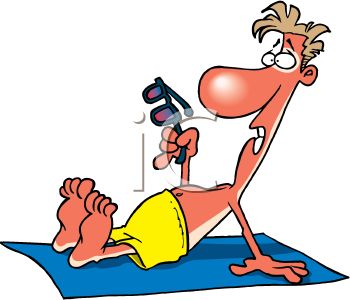 350x300 Cartoon Of A Man With A Sunburn Sitting On A Beach Towel