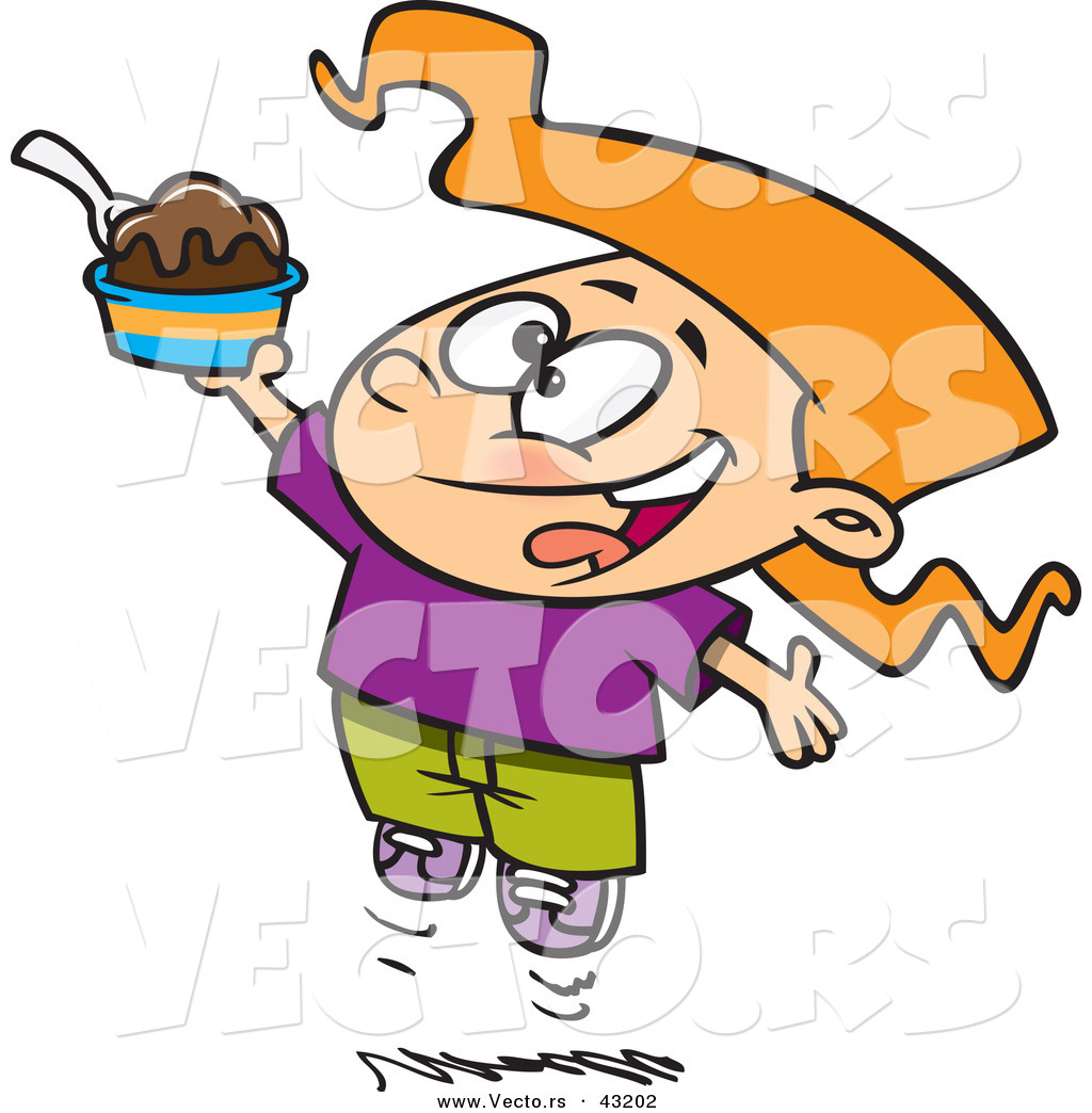 1024x1044 Vector Of A Happy Cartoon Girl Jumping With An Ice Cream Sundae By
