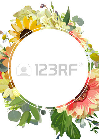 322x450 Vector Floral Design Card. Dahlia Primrose Yellow Sunflower Flower