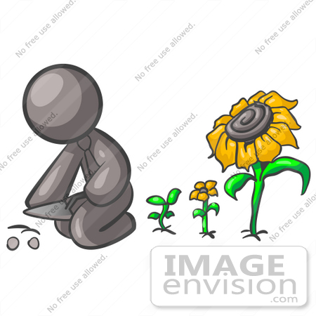 450x450 Clip Art Graphic Of A Grey Guy Character Planting Sunflower Seeds