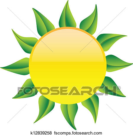 450x461 Clip Art Of Sun With Green Leaves K12839258