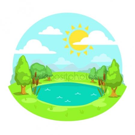 450x450 Funny Cartoon Sunny Day Landscape Illustration. Stock Vector