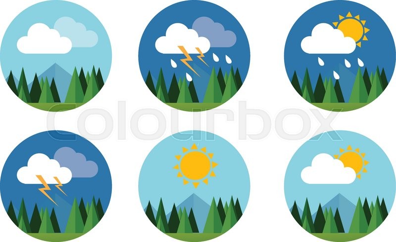 800x490 Weather Icon Set Flat Vector Forecast Sky Cloud Sunny Thunder