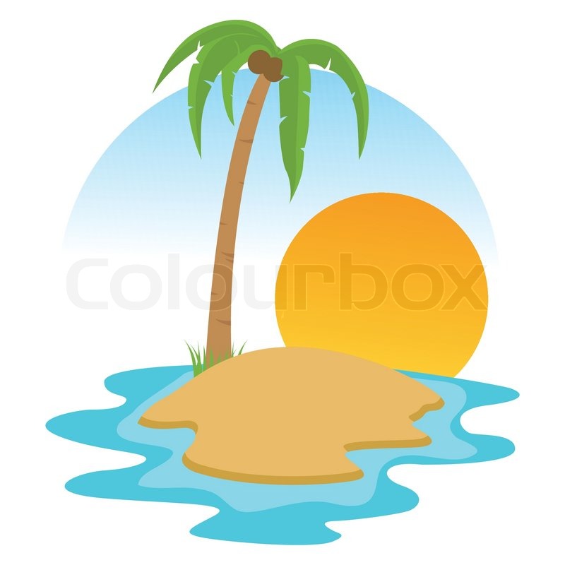 800x800 Illustration Of Vector Beach Landscape With Palm Tree And Sunset