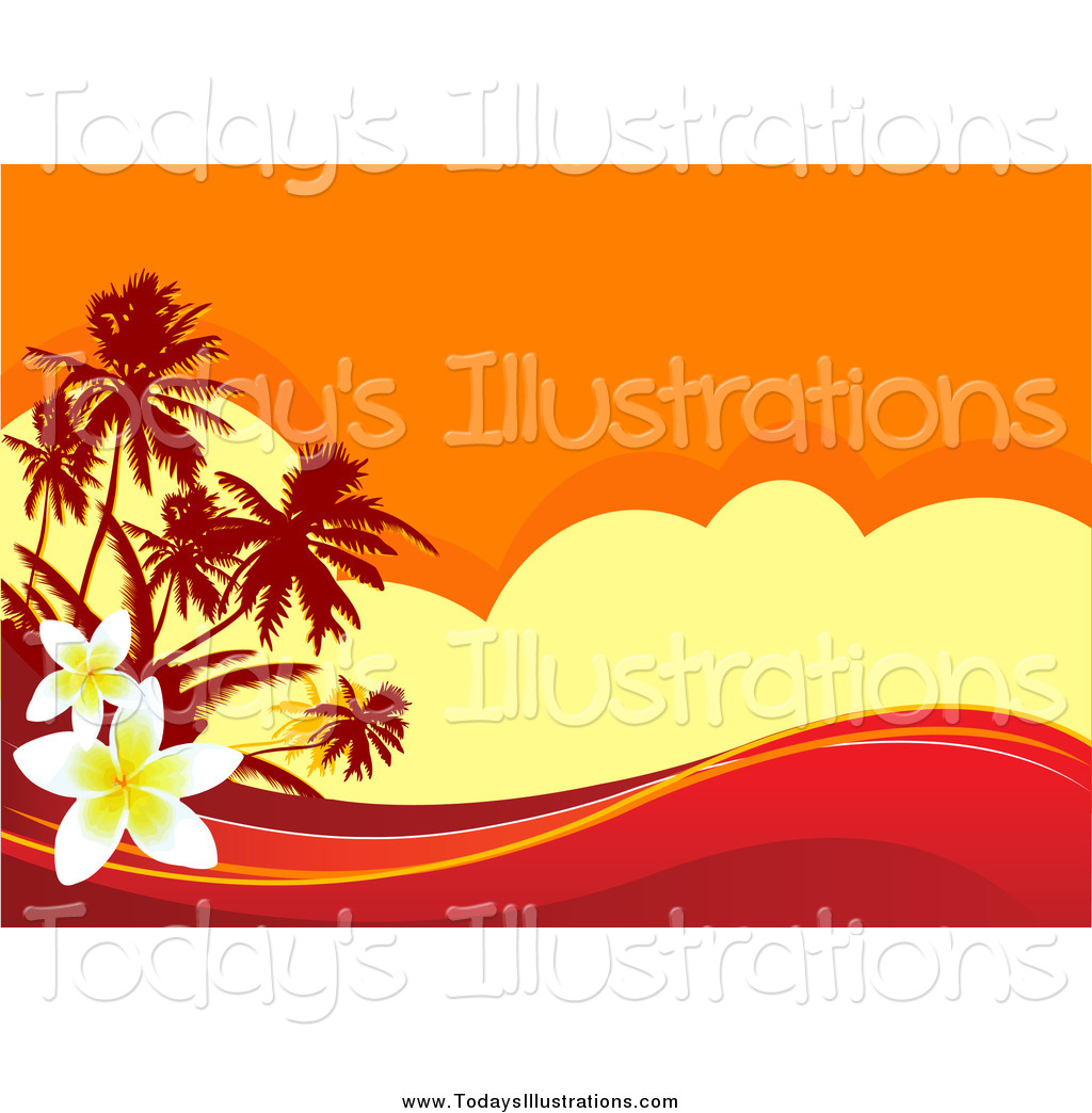 1024x1044 Clipart Of A Tropical Sunset Background With Waves And Plumeria