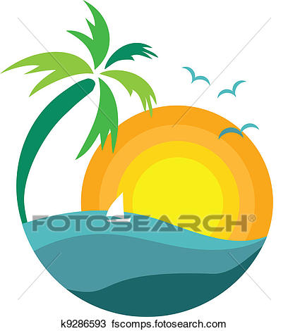 408x470 Clipart Of Palm Tree With Sunset View K9286593