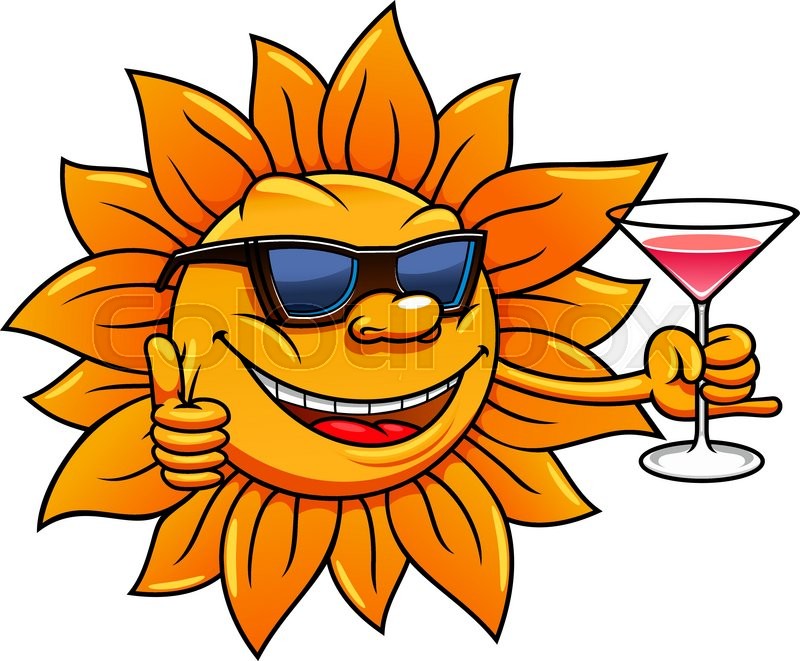 800x661 Happy Bright Hot Sun Cartoon Character In Sunglasses Is Drinking