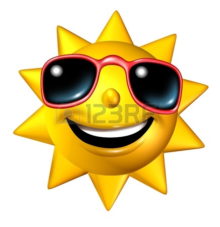 436x450 Cartoon Sun In Sunglasses Drinking Orange Juice. Summer Time Stock