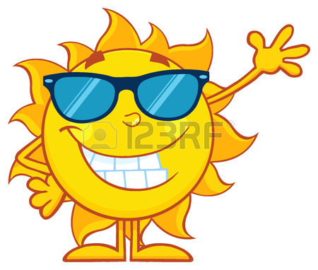 450x382 Happy Sun Cartoon Mascot Character Waving For Greeting Stock Photo