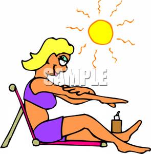 295x300 Blonde Woman Putting On Suntan Lotion Clipart Picture