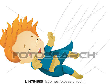 450x344 Clip Art Of Falling Little Kid Boy Superhero K14794986