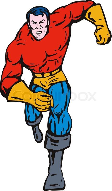 469x800 Cartoon Super Hero Running Punching Stock Photo Colourbox