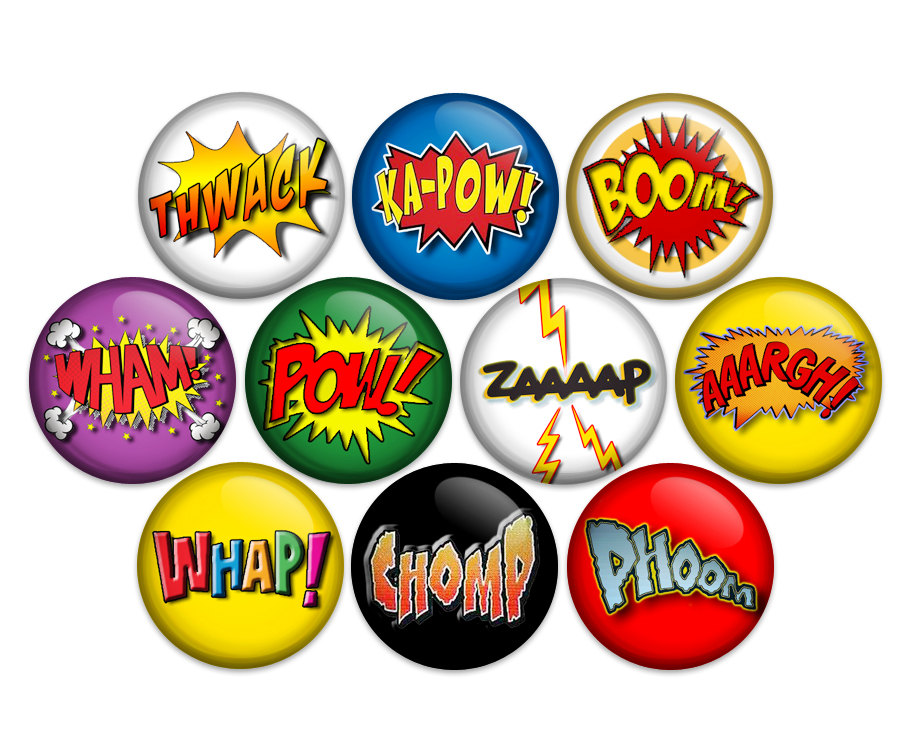 918x752 Superhero Comic Sound Effects Button Pin Back Or Magnet Comic