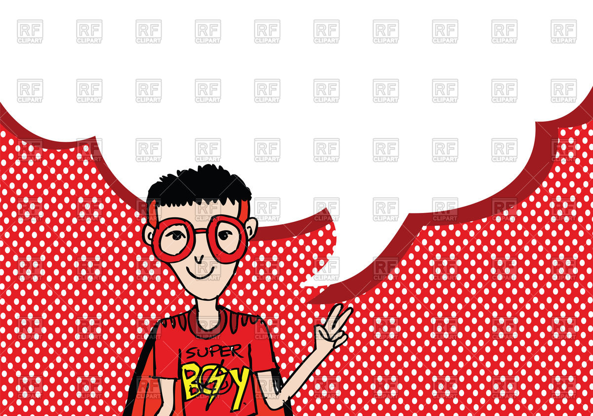 1200x842 Boy In Superhero Costume With Dialog Speech Bubbles On Polka
