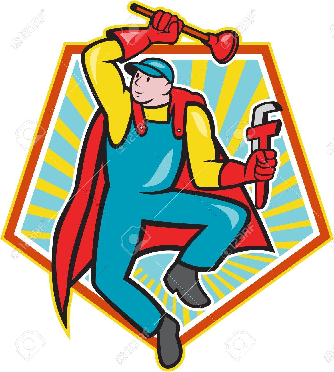 1169x1300 Illustration Of A Superhero Super Plumber Jumping With Cape