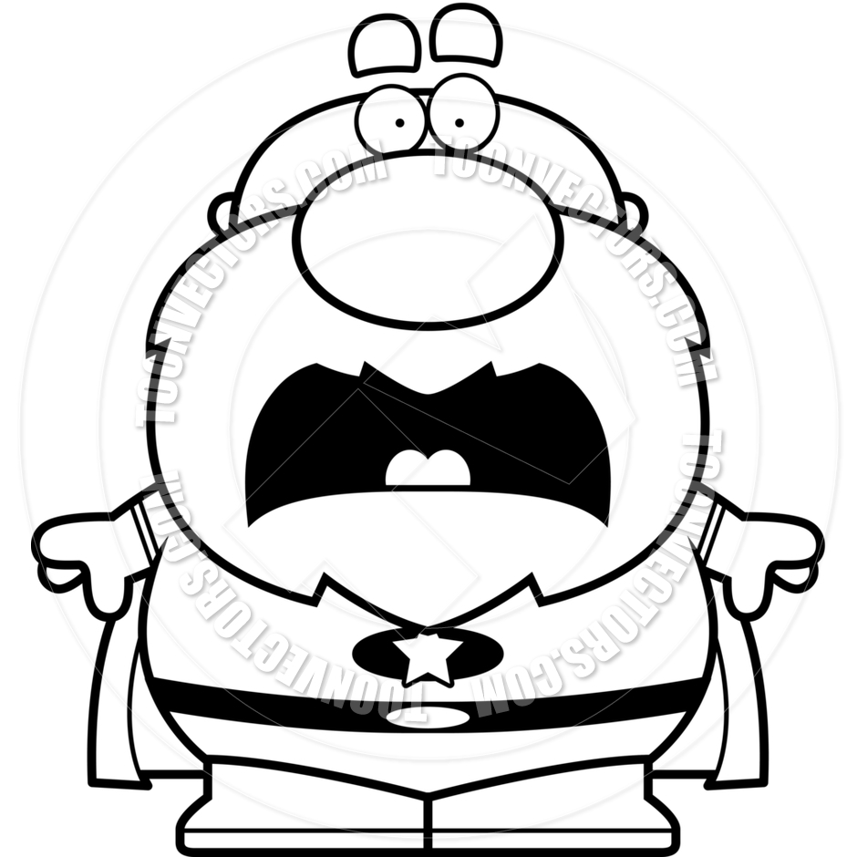 940x940 Cartoon Superhero Grandpa Scared (Black And White Line Art) By