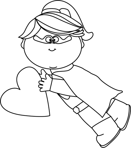 443x500 Black And White Superhero Girl Flying With A Valentine Heart Clip