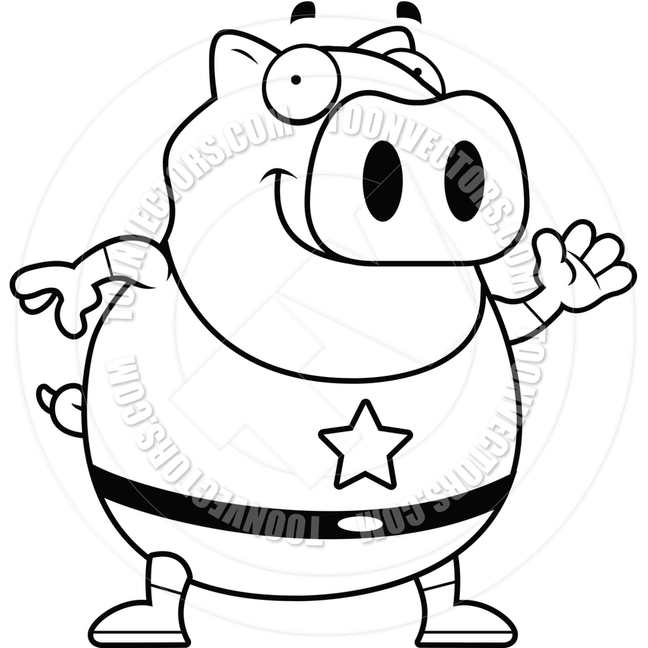 940x940 Cartoon Pig Superhero (Black And White Line Art) By Cory Thoman