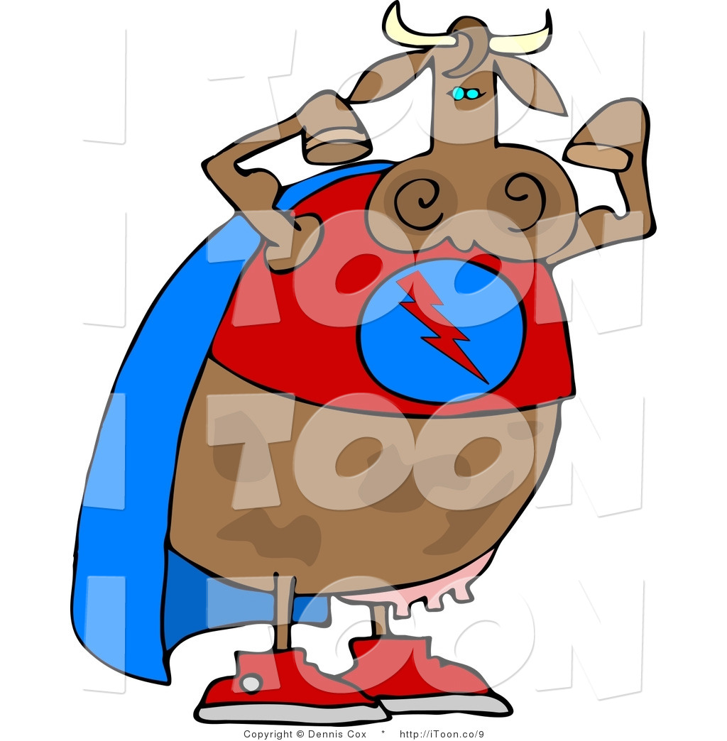 1024x1044 Cartoon Muscular Superhero Cow Wearing A Cape And Flexing Arm