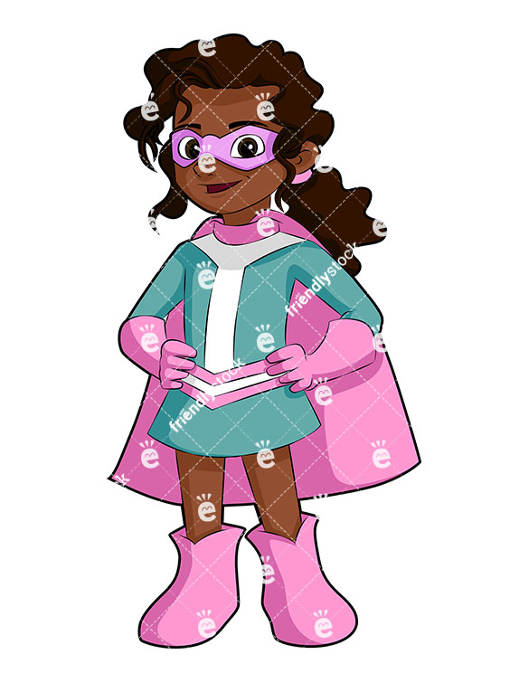 585x755 Black Little Girl Superhero With A Cape Cartoon Clipart