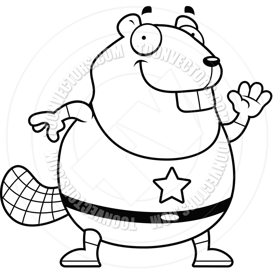 940x940 Cartoon Beaver Superhero (Black And White Line Art) By Cory Thoman