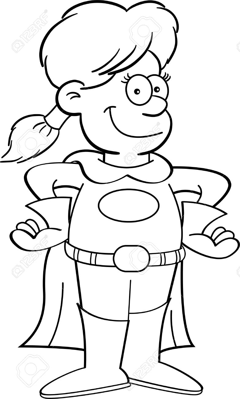 783x1300 Black And White Illustration Of A Girl In A Superhero Costume