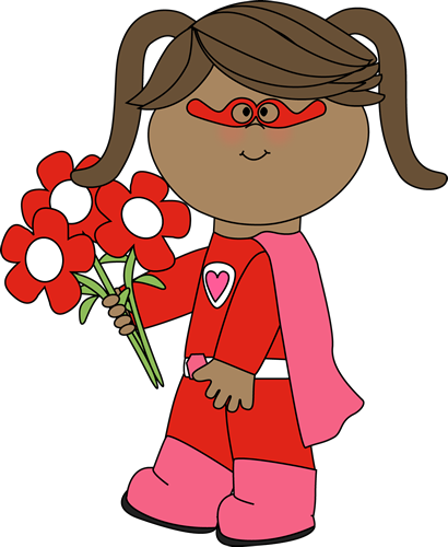 410x500 Valentine's Day Superhero Girl With Flowers Clip Art
