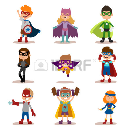 450x450 Superhero Kids Boys And Girls Cartoon Vector Illustration. Super