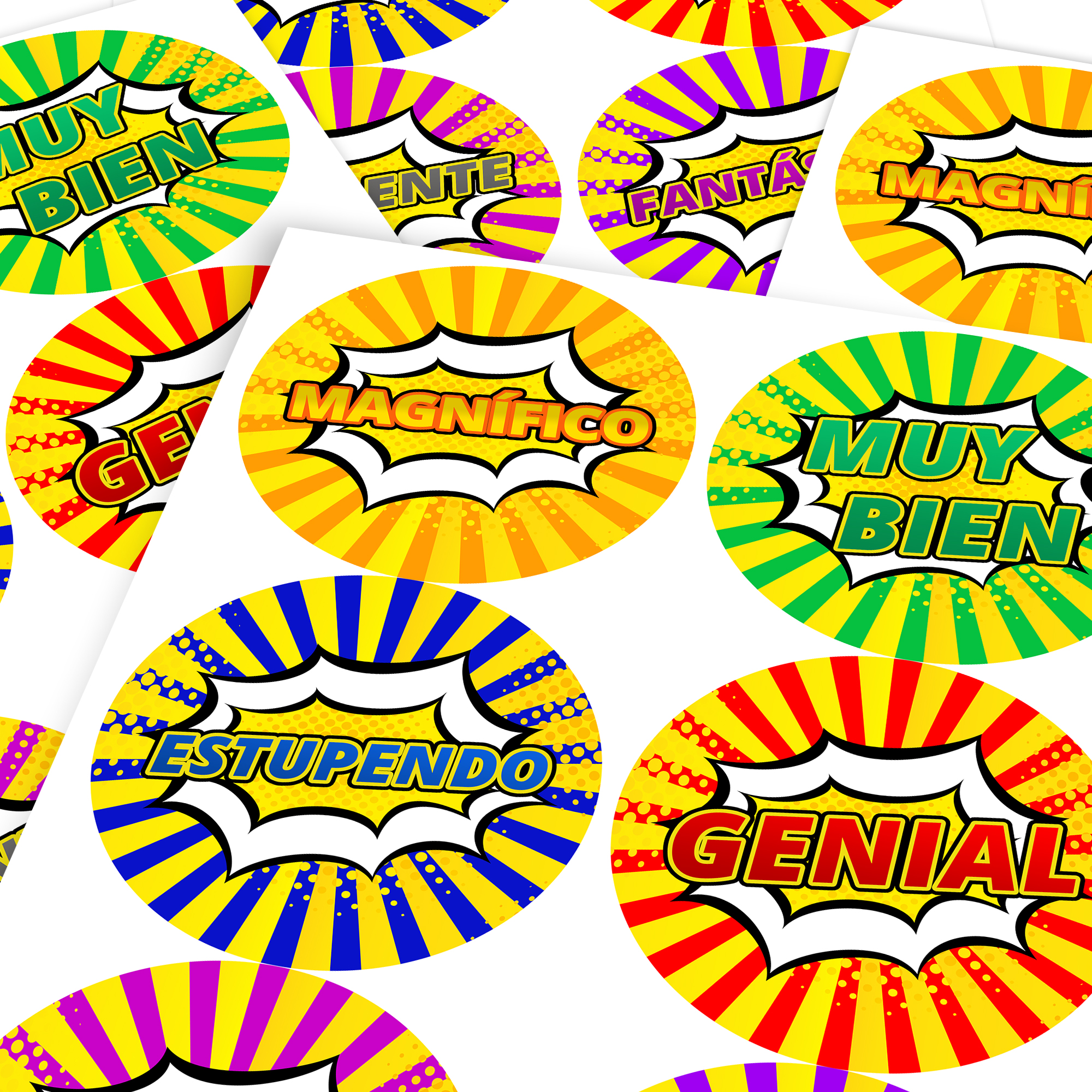 2000x2000 Spanish Lessons Motivational Praise Words Superhero Comic Reward