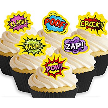 350x350 24 Stand Up Premium Edible Wafer Paper Superhero Retro Pow Zap
