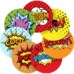 300x300 Superhero Comic Words Reward Sticker Labels Children Teacher