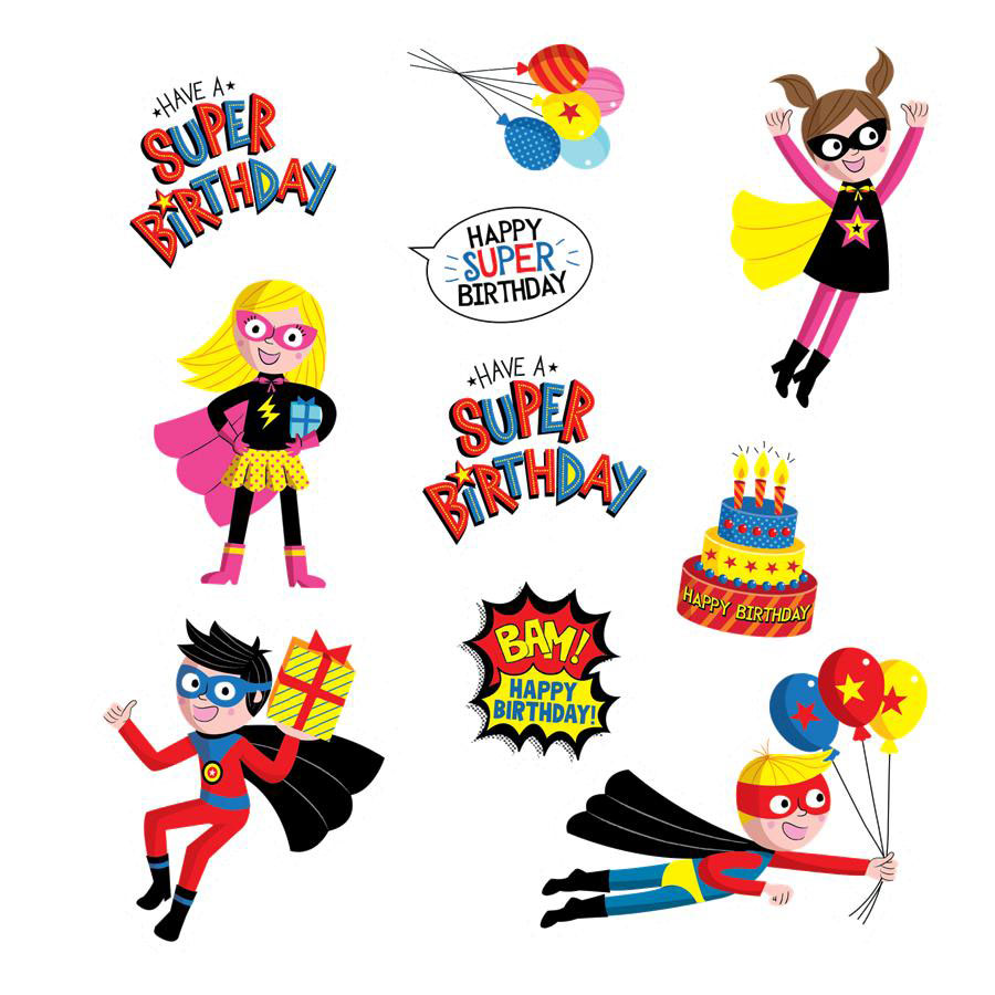 900x900 Superheroes Birthday Stickers