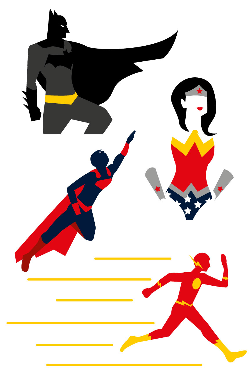 864x1296 Superheroes Vector Batman Wonder Woman Flash Free Graphic