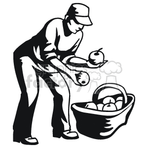 300x300 Royalty Free Black And White Person Picking Apples 160661 Vector