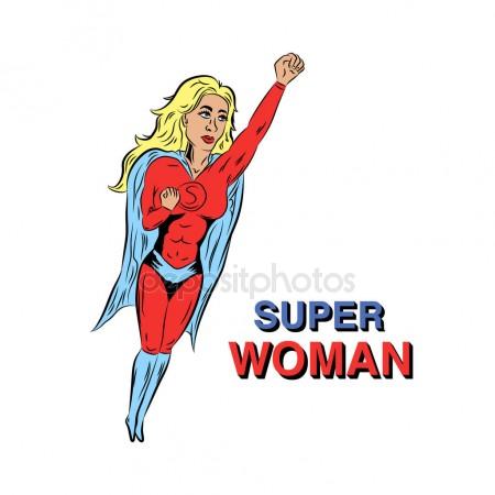 450x450 Flying Superwoman Illustration In Red Super Costume With Cloak