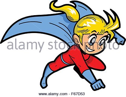 416x320 Vector Illustration Of Super Woman Flying With Red Cape And Making