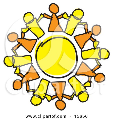 450x470 Circle Of Orange And Yellow People Holding Hands, Symbolizing