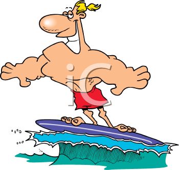 350x333 Cartoon Of A Musclebound Guy On A Surfboard