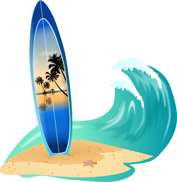 582x596 Surfboard And Wave Clip Art