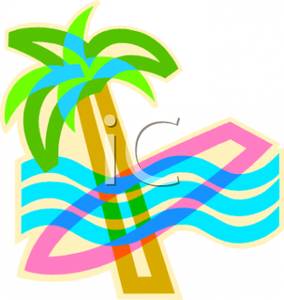 284x300 Art Image A Surfboard Near A Palm Tree