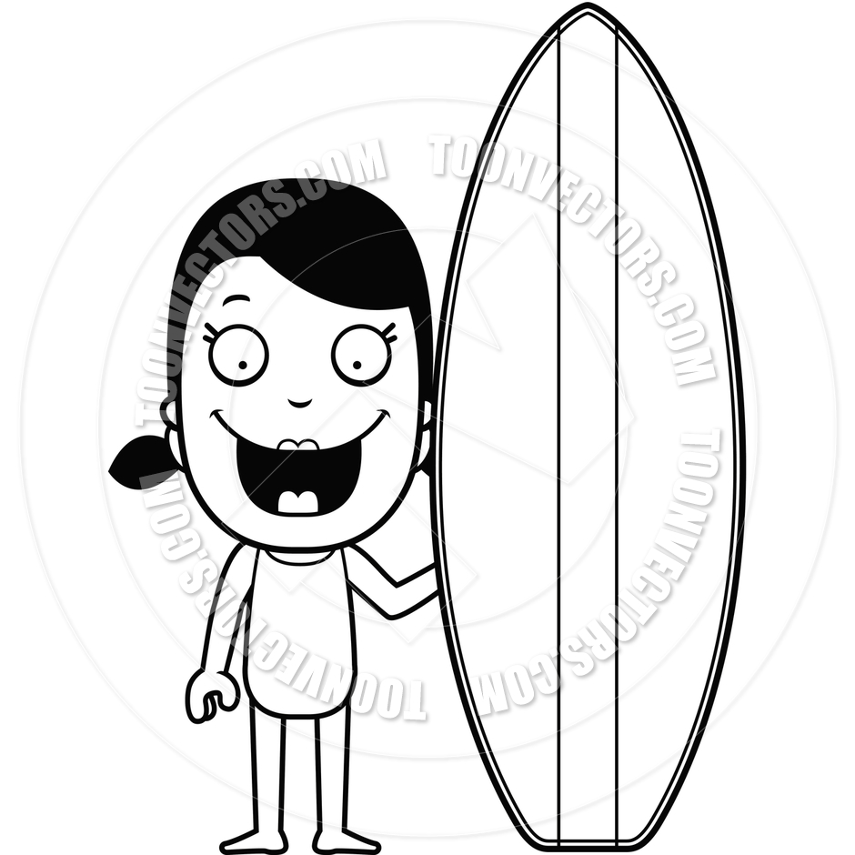 940x940 Girl Surfboard (Black And White Line Art) By Cory Thoman Toon