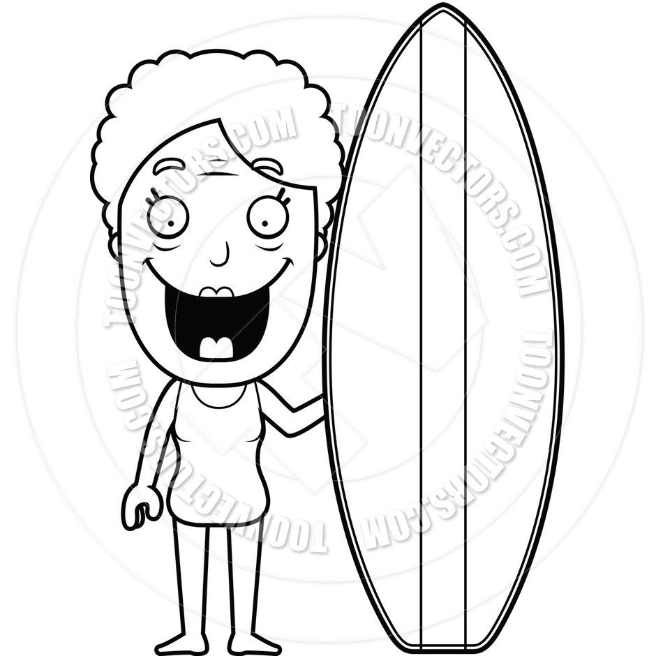 940x940 Woman Surfboard (Black And White Line Art) By Cory Thoman Toon