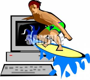 300x267 Web Surfer Surfing Out Of A Computer Monitor Clip Art Image